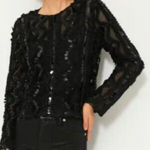 Hyacinth House Black Sheer Sequined Long Sleeve Sutton Blouse Size s
